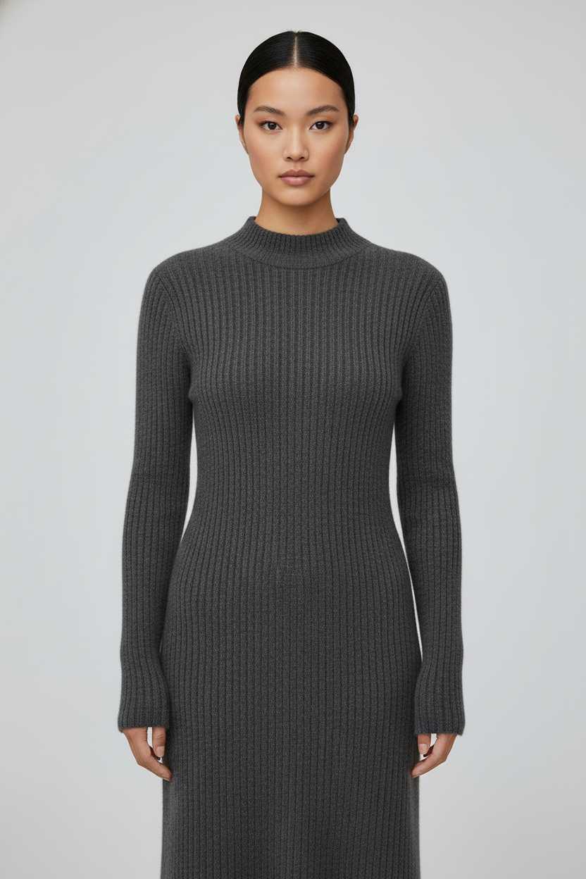 Ribbed Knit Mock-Neck Maxi Dress