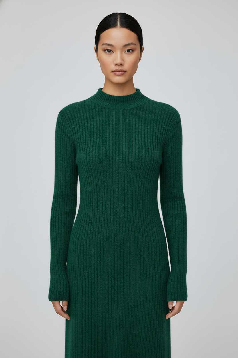 Ribbed Knit Mock-Neck Maxi Dress