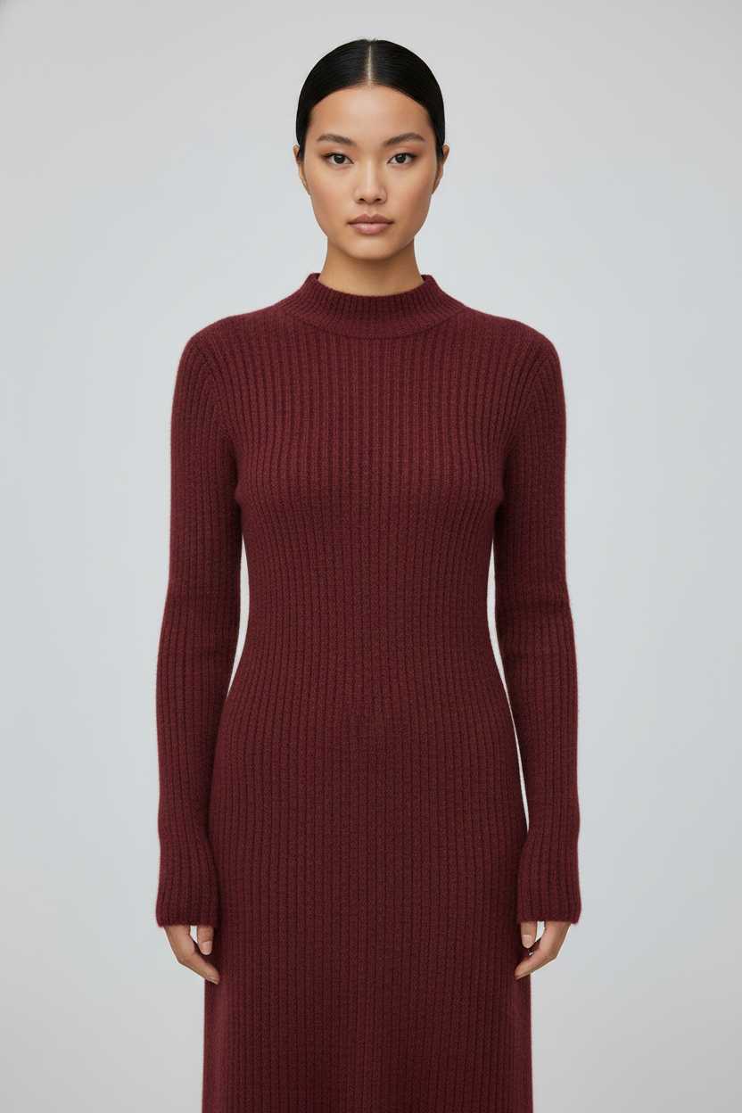 Ribbed Knit Mock-Neck Maxi Dress
