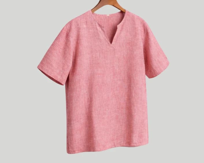 Coral Drift Linen V-Neck Shirt